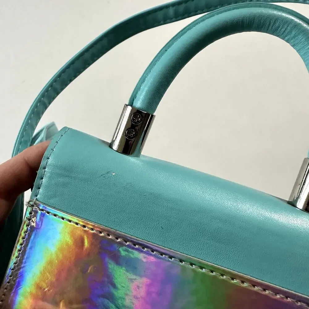 Justice Silver & Blue Iridescent Crossbody Purse / Handle Bag